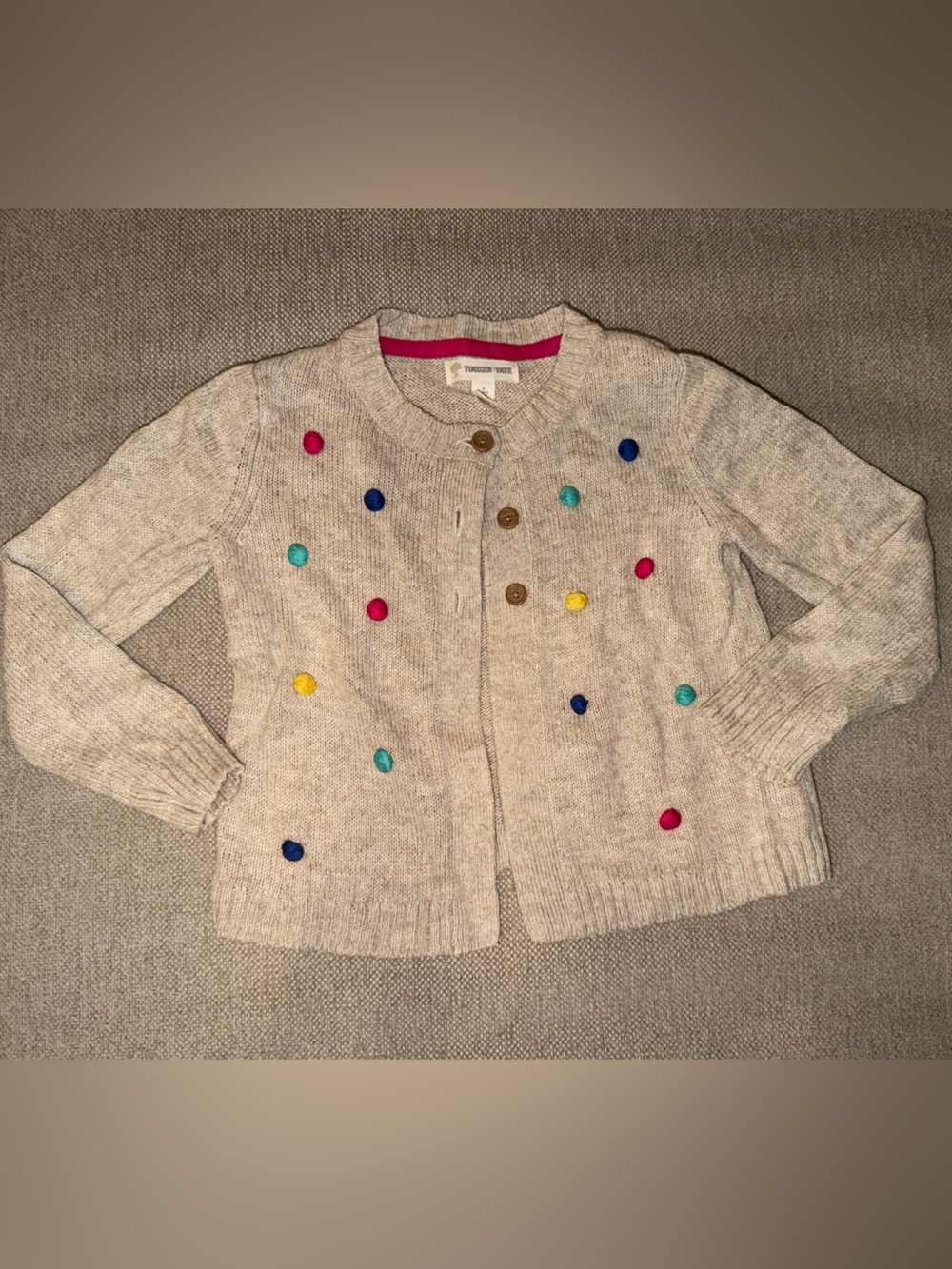 Tucker+Tate Girls' beige Knit Cardigan with Colorful Pom-Pom Accents